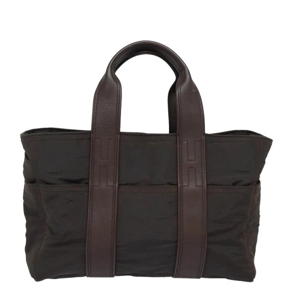 HERMES Acape Luco PM Hand Bag Nylon Brown Auth bs14944 - Picture 1 of 14